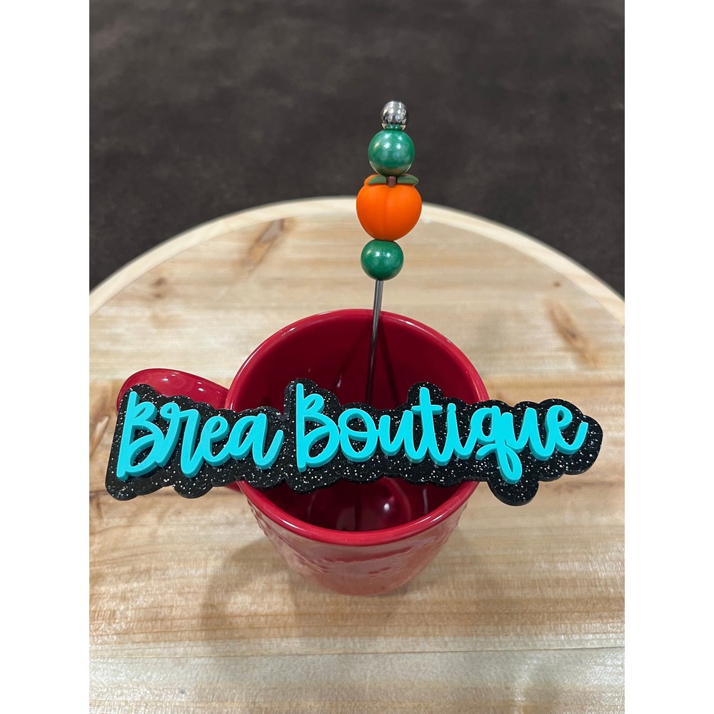 Orange Peach Coffee‎ Drink Stirrer Silicone Beads Steel Paddle
